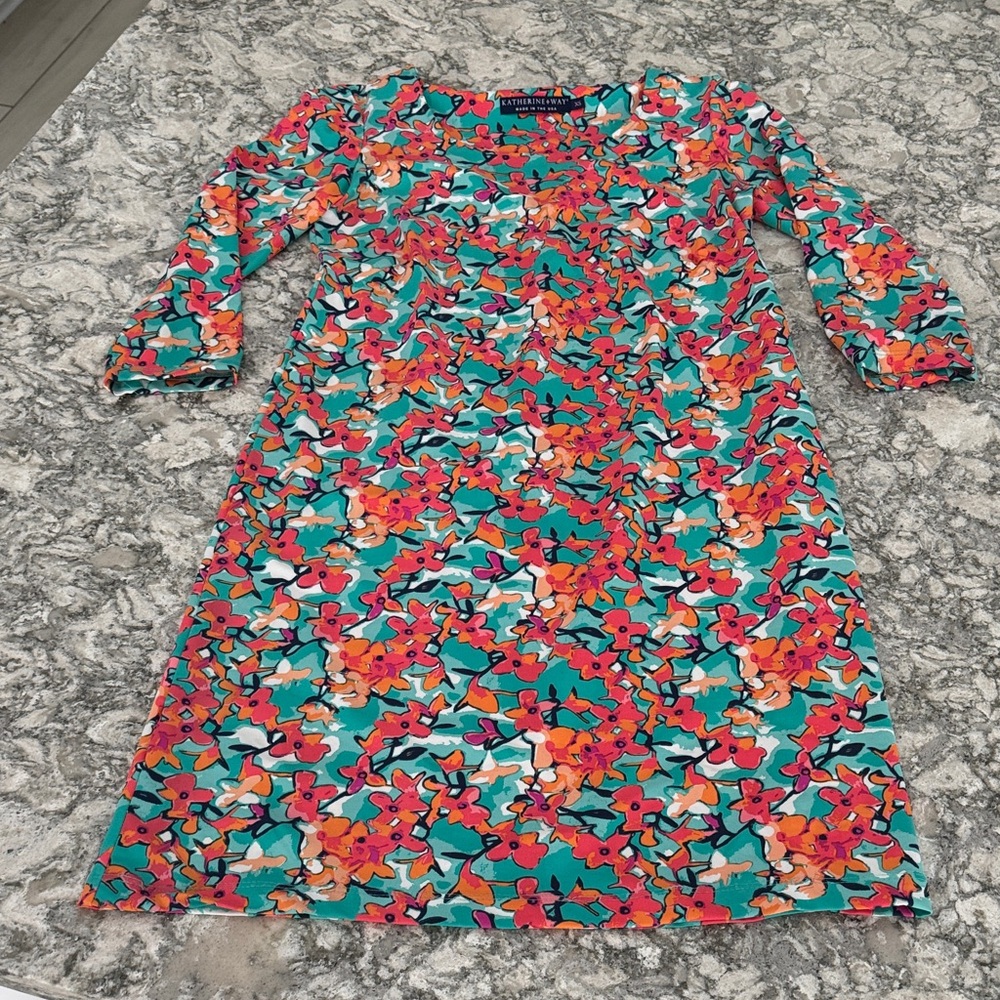 Colorful Floral Shift Dress - Turquoise, Pink & Orange